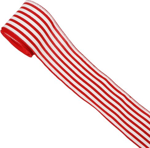 Striped Wired Edge Ribbon 2.5 Inch White Natural Color Stripe Craft Ribbon Farmhouse Fabric Ribbon for DIY Projects, Gift Wrapping, Wreaths, Christmas Decoration (Natural) in Saudi Arabia