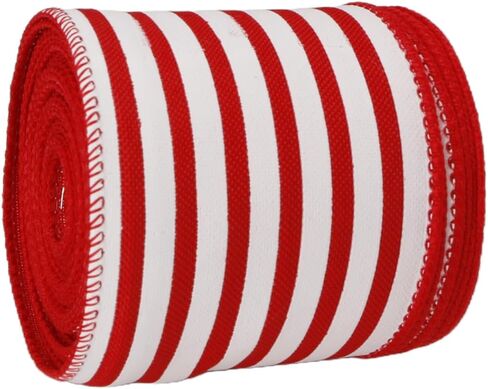 Striped Wired Edge Ribbon 2.5 Inch White Natural Color Stripe Craft Ribbon Farmhouse Fabric Ribbon for DIY Projects, Gift Wrapping, Wreaths, Christmas Decoration (Natural) in Saudi Arabia