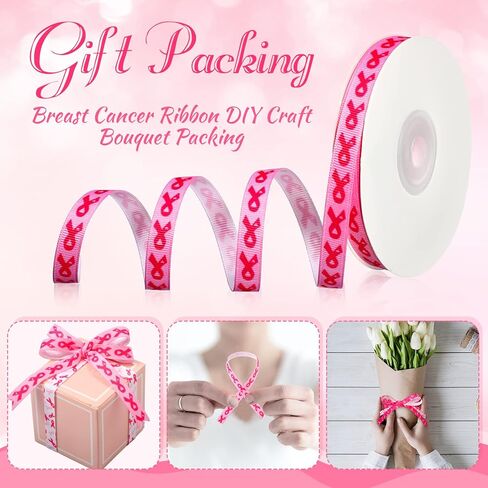 3 لفة 3/8 بوصة الشريط التوعية بسرطان الثدي 60 ياردة Grosgrain الشريط الحرفي الوردي للهدايا DIY هدايا التغليف ، أبيض ، وردي ، وردة الوردي in Kuwait