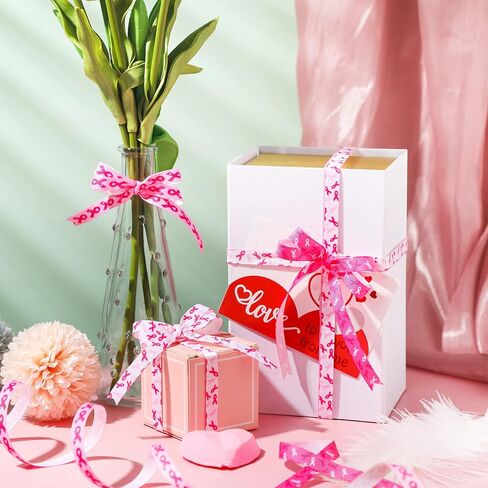 3 لفة 3/8 بوصة الشريط التوعية بسرطان الثدي 60 ياردة Grosgrain الشريط الحرفي الوردي للهدايا DIY هدايا التغليف ، أبيض ، وردي ، وردة الوردي in Kuwait