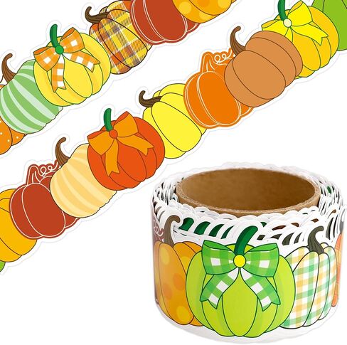 Fancy Land Fall Pumpkin Bulletin Board Border 49.2ft Per Roll Two Sided Printed Die Cut Border Trim Fall Thanksgiving Classroom Decorations in Saudi Arabia