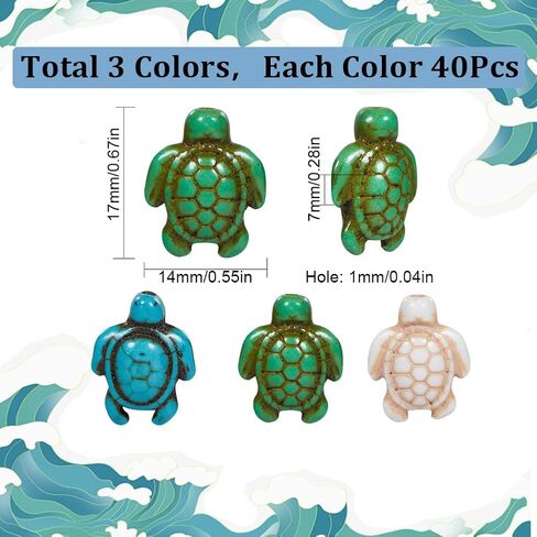 Sunnyclue 1 Box 120pcs Turtle Turtle Beads Bulk Sea Turtle Tharms Blue Green White Beads Tortoise Hythetic Howlite Turquoise Bead Summer Ocean Ocean Animal Beads for Jewelry Making Diy Resker Kit in Saudi Arabia