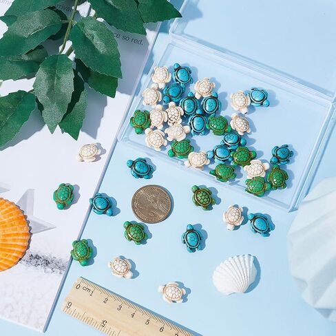Sunnyclue 1 Box 120pcs Turtle Turtle Beads Bulk Sea Turtle Tharms Blue Green White Beads Tortoise Hythetic Howlite Turquoise Bead Summer Ocean Ocean Animal Beads for Jewelry Making Diy Resker Kit in Saudi Arabia