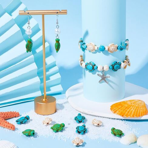 Sunnyclue 1 Box 120pcs Turtle Turtle Beads Bulk Sea Turtle Tharms Blue Green White Beads Tortoise Hythetic Howlite Turquoise Bead Summer Ocean Ocean Animal Beads for Jewelry Making Diy Resker Kit in Saudi Arabia