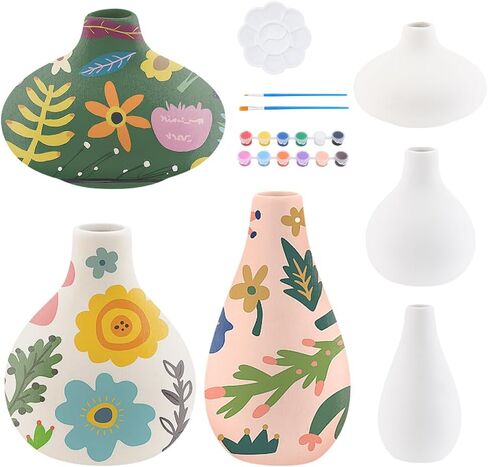 Webeedy 3 مجموعات مجموعة الطلاء Pottery Paints للبالغين المبتدئين طلاء الخاص بك من مزهرية الخزفية البيضاء تشمل الدهانات وفرشاة الطلاء وديكورات Windows Home التعليمية in Saudi Arabia