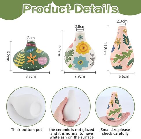 Webeedy 3 مجموعات مجموعة الطلاء Pottery Paints للبالغين المبتدئين طلاء الخاص بك من مزهرية الخزفية البيضاء تشمل الدهانات وفرشاة الطلاء وديكورات Windows Home التعليمية in Saudi Arabia