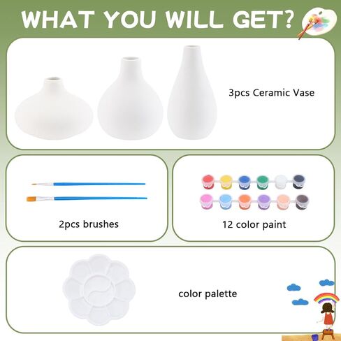 Webeedy 3 مجموعات مجموعة الطلاء Pottery Paints للبالغين المبتدئين طلاء الخاص بك من مزهرية الخزفية البيضاء تشمل الدهانات وفرشاة الطلاء وديكورات Windows Home التعليمية in Saudi Arabia