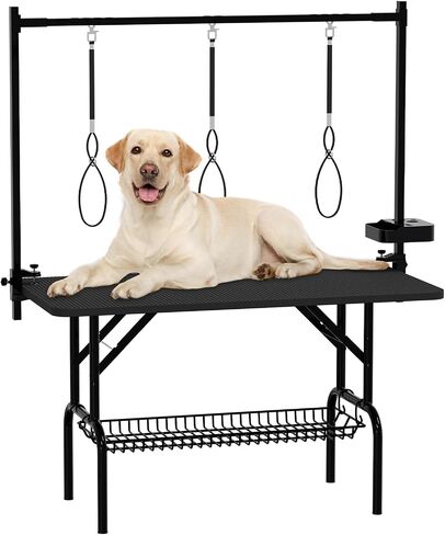 VFK 36''/47''Large Dog Grooming Table, Foldable Pet Station at Home, Dog Grooming Table,Adjustable Cat Drying Desktop with Arms, Nooses, Mesh Tray (Basic pet Table, 36" Blue) in Saudi Arabia