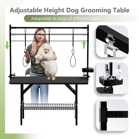 VFK 36''/47''Large Dog Grooming Table, Foldable Pet Station at Home, Dog Grooming Table,Adjustable Cat Drying Desktop with Arms, Nooses, Mesh Tray (Basic pet Table, 36" Blue) in Saudi Arabia