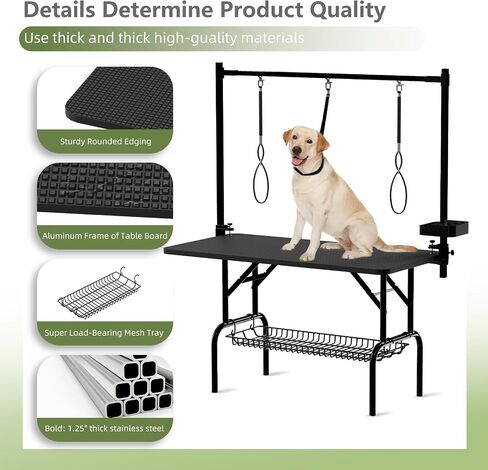 VFK 36''/47''Large Dog Grooming Table, Foldable Pet Station at Home, Dog Grooming Table,Adjustable Cat Drying Desktop with Arms, Nooses, Mesh Tray (Basic pet Table, 36" Blue) in Saudi Arabia