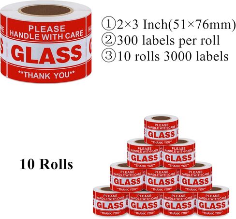 Fragile Glass Stickers 2×3 Inch Shipping Packing Label Please Handle with Care Thank You - 300 Per Roll(10 Rolls) in Saudi Arabia