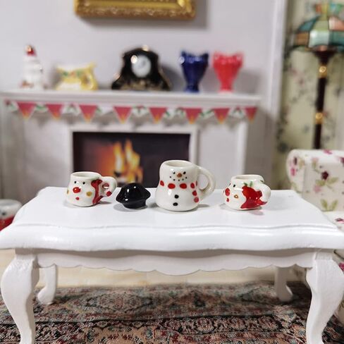 مجموعة واحدة من أكواب القهوة في عيد الميلاد ، Dollhouse Miniature Ceramic Coffee Mugs Mini Tea Cucts لمجموعات إكسسوارات مطبخ Dollhouse Dollhouse in Kuwait
