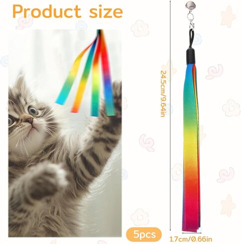 5 PCS Cat Toys استبدال عصا ، لعبة قوس قزح قوس قزح التفاعلية ، صغار القطط المحمولة ، ألعاب ملحق القطط الشريط مع الجرس لمعظم القطط قطط الحيوانات الأليفة الصغيرة in Kuwait