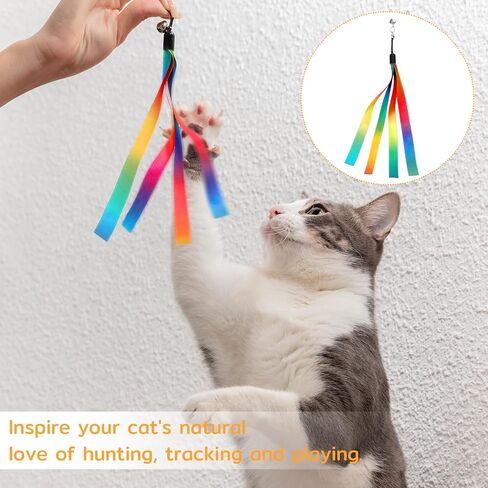 5 PCS Cat Toys استبدال عصا ، لعبة قوس قزح قوس قزح التفاعلية ، صغار القطط المحمولة ، ألعاب ملحق القطط الشريط مع الجرس لمعظم القطط قطط الحيوانات الأليفة الصغيرة in Kuwait