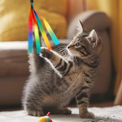 5 PCS Cat Toys استبدال عصا ، لعبة قوس قزح قوس قزح التفاعلية ، صغار القطط المحمولة ، ألعاب ملحق القطط الشريط مع الجرس لمعظم القطط قطط الحيوانات الأليفة الصغيرة in Kuwait