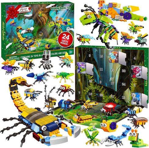 Christmas Advent Calendar 2025 with Insect Building Blocks for Kids, 24 Days Christmas Countdown Calendars 12 In 1 Building Blocks Stem Toys for Boys Girls Toddler Xmas Stocking Stuffers Holiday Gifts in Saudi Arabia