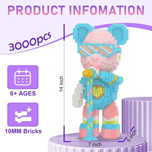 Bear Building Builds with Organizer Bins (4500pcs) ، ودرج الفلورسنت ودرج Stroage ، هدية للبالغين والأطفال ، مثالية للديكور المنزلي والمكاتب ، دليل مستخدم رمز الاستجابة السريعة ، 8884 in Saudi Arabia