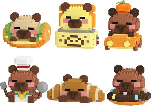 6 مجموعة لطيفة Capybara Baking Bread Series Mini Building Toy Kawaii الحيوانات مجموعة مباني الحيوانات الأليفة الرائعة الرائعة من الطوب الطوب. in Kuwait