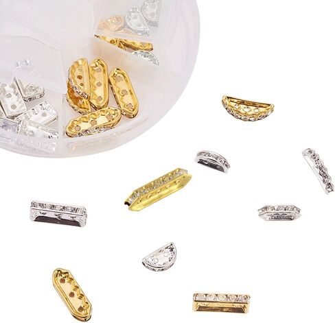 Pandahall Elite 48 PCS 6 Styles 2 Colours Multi Hole Bar Bar Spacers Links with Grade A Rhinestone لصنع المجوهرات ، الذهبي/الفضي in Saudi Arabia