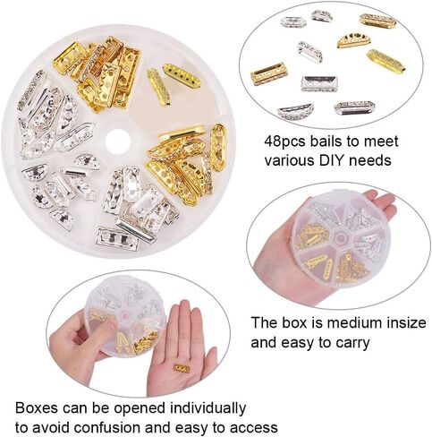 Pandahall Elite 48 PCS 6 Styles 2 Colours Multi Hole Bar Bar Spacers Links with Grade A Rhinestone لصنع المجوهرات ، الذهبي/الفضي in Saudi Arabia