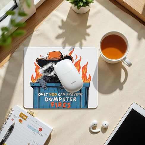 Funny Dumpster Fire Raccoon Mouse Pad for Desk, Only You Can Prevent Dumpster Fires Mousepad for Computers Laptop Desk Home Office Dorm, Raccoon Lover Gifts for Women Coworkers, 7.9x7.9 Inch in Saudi Arabia