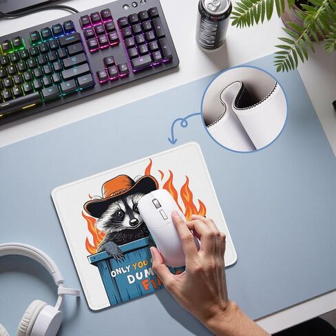 Funny Dumpster Fire Raccoon Mouse Pad for Desk, Only You Can Prevent Dumpster Fires Mousepad for Computers Laptop Desk Home Office Dorm, Raccoon Lover Gifts for Women Coworkers, 7.9x7.9 Inch in Saudi Arabia