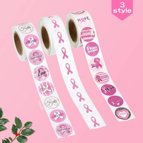 Outus 1500 Pcs Breast Cancer Awareness Stickers 1 Inch Pink Ribbon Stickers Motivational Sayings Sticker Assorted Designs Breast Cancer Decorations for Breast Cancer Event Party Decorations Supplies in Saudi Arabia