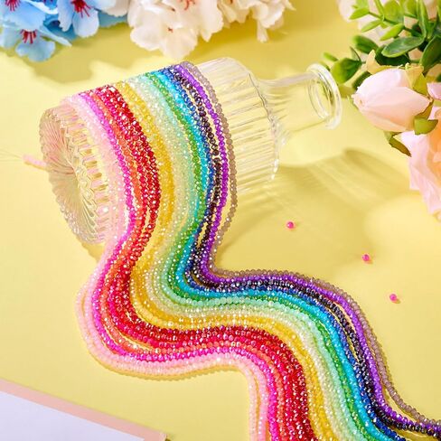 Beadthoven 2736pcs 3mm faceted route glass حبات ab ملونة من الزجاج الزجاجي خيوط قوس قزح briolette روندللي كريستال حبات الفواصل لمجوهرات صنع الأساور قلادات الأقراط in Kuwait