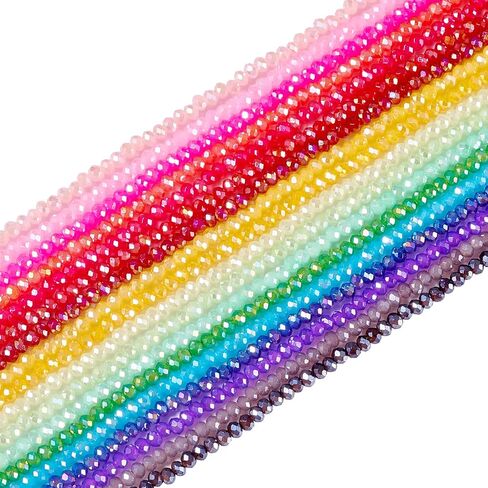 Beadthoven 2736pcs 3mm faceted route glass حبات ab ملونة من الزجاج الزجاجي خيوط قوس قزح briolette روندللي كريستال حبات الفواصل لمجوهرات صنع الأساور قلادات الأقراط in Kuwait