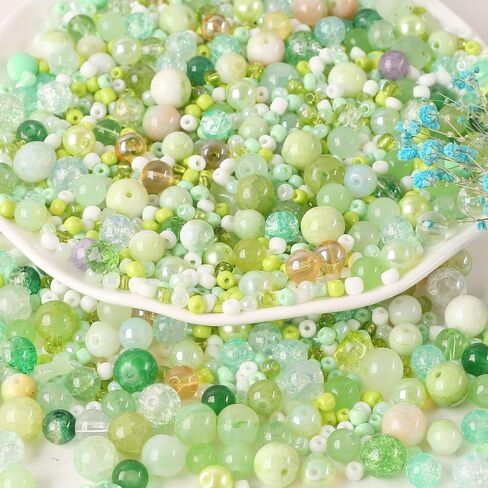 ToBeIT 1500Pcs Assorted Glass Beads Cracked Bead Spacer Seed Beads Set Multiple Sizes Glass Bead Craft Beading Bulk for Jewelry Making DIY Craft Bracelets Necklace Key Chains (Green) in Kuwait