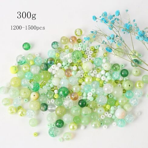 ToBeIT 1500Pcs Assorted Glass Beads Cracked Bead Spacer Seed Beads Set Multiple Sizes Glass Bead Craft Beading Bulk for Jewelry Making DIY Craft Bracelets Necklace Key Chains (Green) in Kuwait