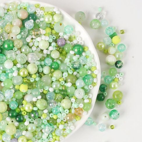 ToBeIT 1500Pcs Assorted Glass Beads Cracked Bead Spacer Seed Beads Set Multiple Sizes Glass Bead Craft Beading Bulk for Jewelry Making DIY Craft Bracelets Necklace Key Chains (Green) in Kuwait