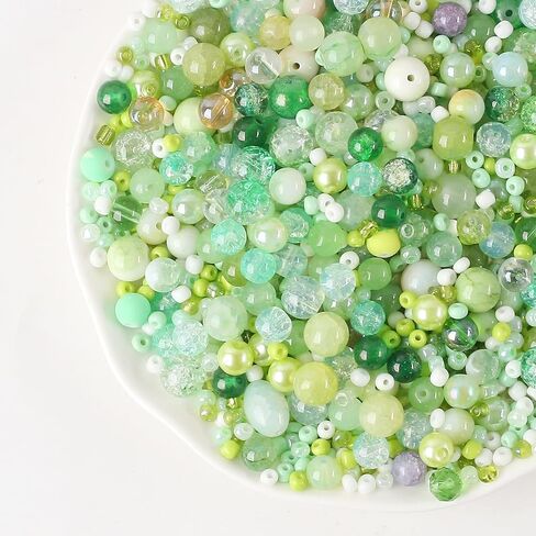 ToBeIT 1500Pcs Assorted Glass Beads Cracked Bead Spacer Seed Beads Set Multiple Sizes Glass Bead Craft Beading Bulk for Jewelry Making DIY Craft Bracelets Necklace Key Chains (Green) in Kuwait