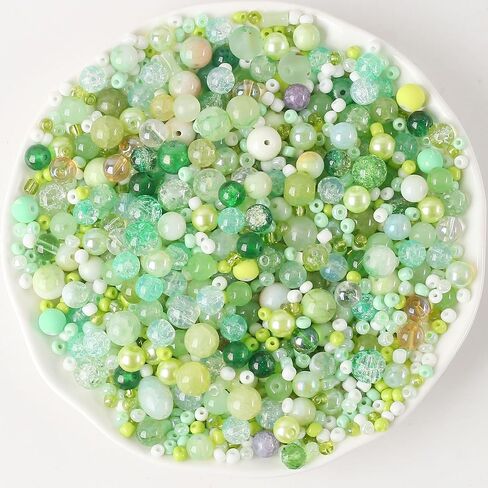 ToBeIT 1500Pcs Assorted Glass Beads Cracked Bead Spacer Seed Beads Set Multiple Sizes Glass Bead Craft Beading Bulk for Jewelry Making DIY Craft Bracelets Necklace Key Chains (Green) in Kuwait