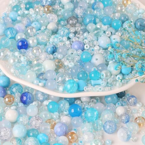 ToBeIT 1500Pcs Assorted Glass Beads Cracked Bead Spacer Seed Beads Set Multiple Sizes Glass Bead Craft Beading Bulk for Jewelry Making DIY Craft Bracelets Necklace Key Chains (Green) in Kuwait