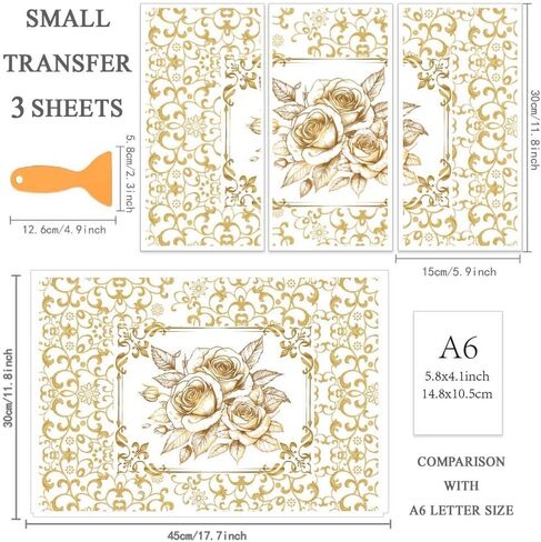 OLYCRAFT 3pcs/Set Brown Rose Rub on Transfers for Furniture and Crafts - 6x12 Inch Brown Flower PVC Stickers - Butterfly Decals - Home Decoration in Saudi Arabia