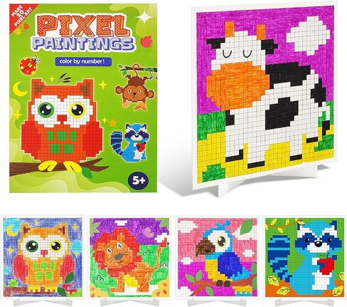 HAPRAY BOOK LARGE COSTORING BOOK for Kids Party Favors ، 20 صفحة ترسم بأرقام للمبتدئين مع 5 مواقف عرض ، وضعين للطلاء الحرف الفنية للأطفال الذين تتراوح أعمارهم بين 4-8 8-12 in Kuwait