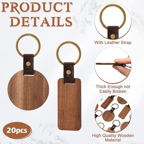 20 Pcs Blank Wooden Keychains Leather Keychains for Engraving Blanks Keychain with Container for DIY Employee Gifts Craft in Saudi Arabia