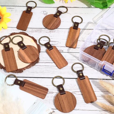 20 Pcs Blank Wooden Keychains Leather Keychains for Engraving Blanks Keychain with Container for DIY Employee Gifts Craft in Saudi Arabia