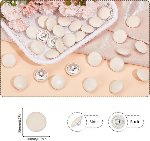 30 PCS 20mm Faux Leather Covered Button, Beige PU Leather Round Buttons with Shank, Sew On Upholstery Knitting DIY Handcraft Decoration for Sewing Making Supplies in Kuwait