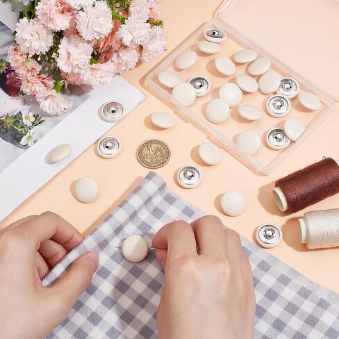 30 PCS 20mm Faux Leather Covered Button, Beige PU Leather Round Buttons with Shank, Sew On Upholstery Knitting DIY Handcraft Decoration for Sewing Making Supplies in Kuwait