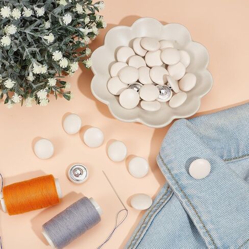 30 PCS 20mm Faux Leather Covered Button, Beige PU Leather Round Buttons with Shank, Sew On Upholstery Knitting DIY Handcraft Decoration for Sewing Making Supplies in Kuwait