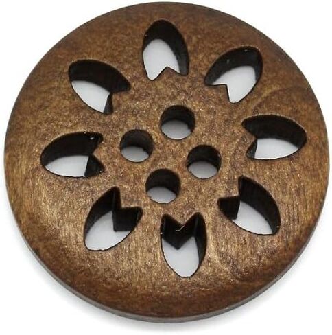 50PCs Wood Buttons Sewing Snowflake Carved 4 Holes Brown 25mm Dia.(1) in Saudi Arabia
