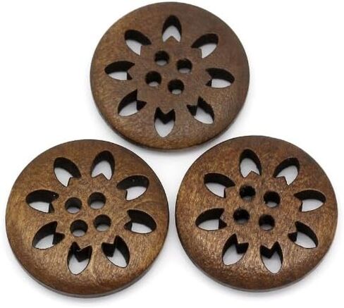 50PCs Wood Buttons Sewing Snowflake Carved 4 Holes Brown 25mm Dia.(1) in Saudi Arabia