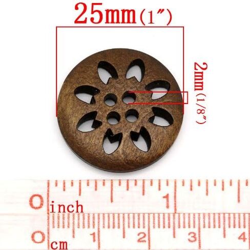50PCs Wood Buttons Sewing Snowflake Carved 4 Holes Brown 25mm Dia.(1) in Saudi Arabia