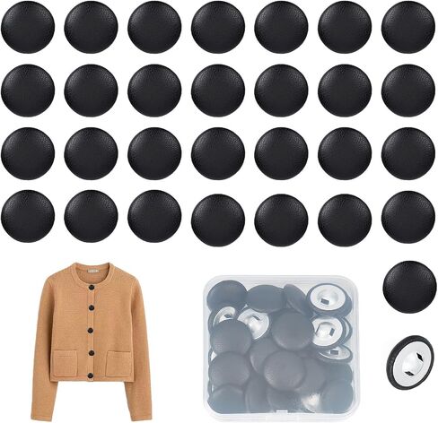 30 PCS 20mm Faux Leather Covered Button, Beige PU Leather Round Buttons with Shank, Sew On Upholstery Knitting DIY Handcraft Decoration for Sewing Making Supplies in Kuwait