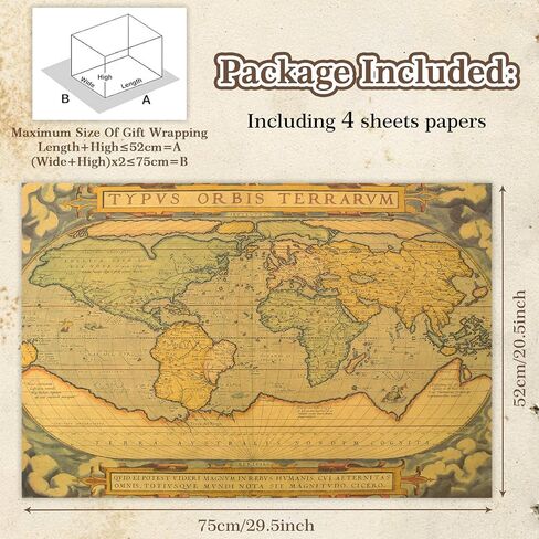Unique Antique Vintage Ancient Retro World Map Sailing Map Brown Kraft Paper Folded Flat 4 Sheets 16 sq. ft. ttl For Traveller Libraries Bookcover Christmas Hanukka Pirates Theme Gift Wrapping in Saudi Arabia