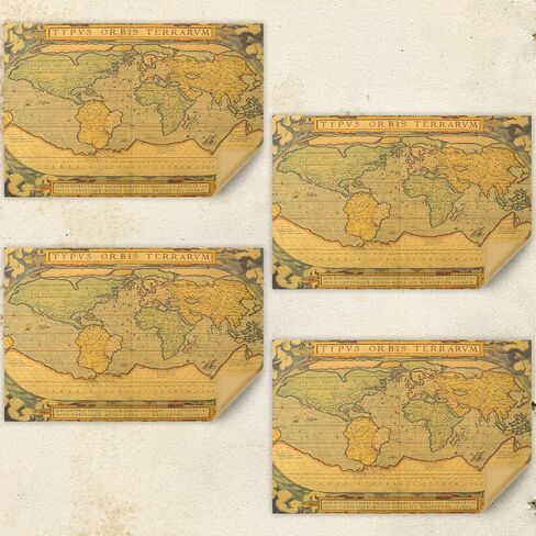 Unique Antique Vintage Ancient Retro World Map Sailing Map Brown Kraft Paper Folded Flat 4 Sheets 16 sq. ft. ttl For Traveller Libraries Bookcover Christmas Hanukka Pirates Theme Gift Wrapping in Saudi Arabia