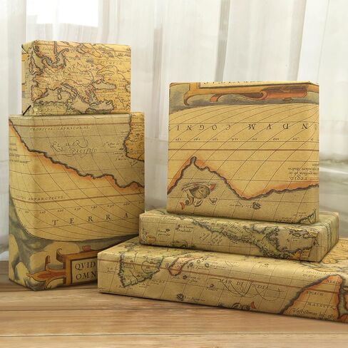 Unique Antique Vintage Ancient Retro World Map Sailing Map Brown Kraft Paper Folded Flat 4 Sheets 16 sq. ft. ttl For Traveller Libraries Bookcover Christmas Hanukka Pirates Theme Gift Wrapping in Saudi Arabia