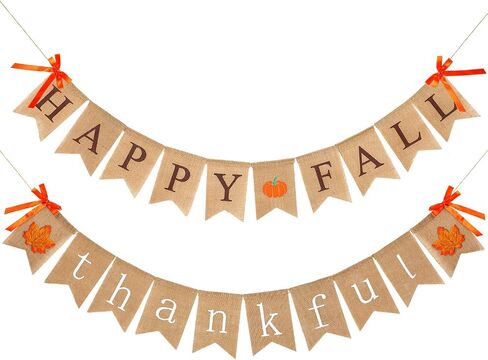 2 قطعان هابي سقوط لافتة شاكرين لافتة الشكر لافتة عيد الشكر لطفح Mantle Pumpkin Maple Leaf Garland لخريف عيد الشكر ديكور in Saudi Arabia